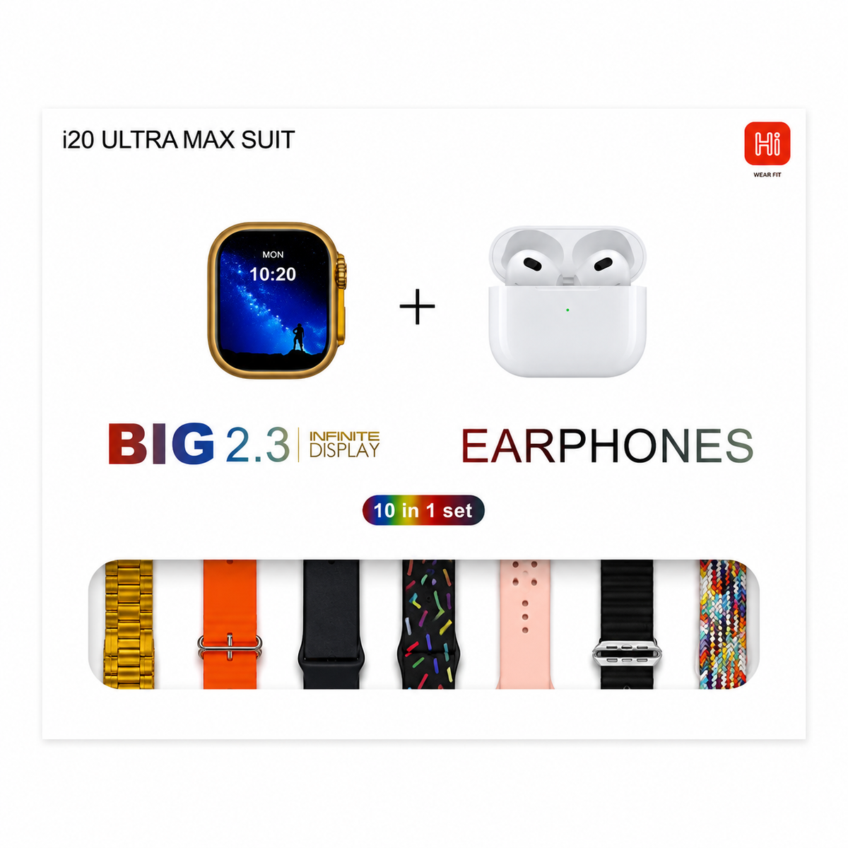I20 Ultra Smart Watch With Earbuds And 7 Straps
